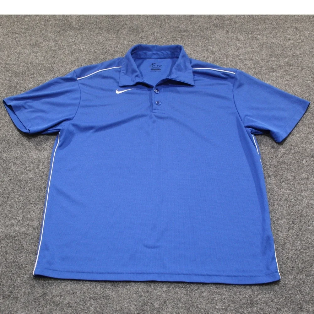 Nike Mens Dri-FIT Polo Shirt Blue White Piping Short Sleeve SP120711HBS Large‎